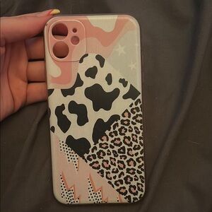 SHEIN Pink and Black iPhone Case with Trendy Animal Print. iPhone 11 case